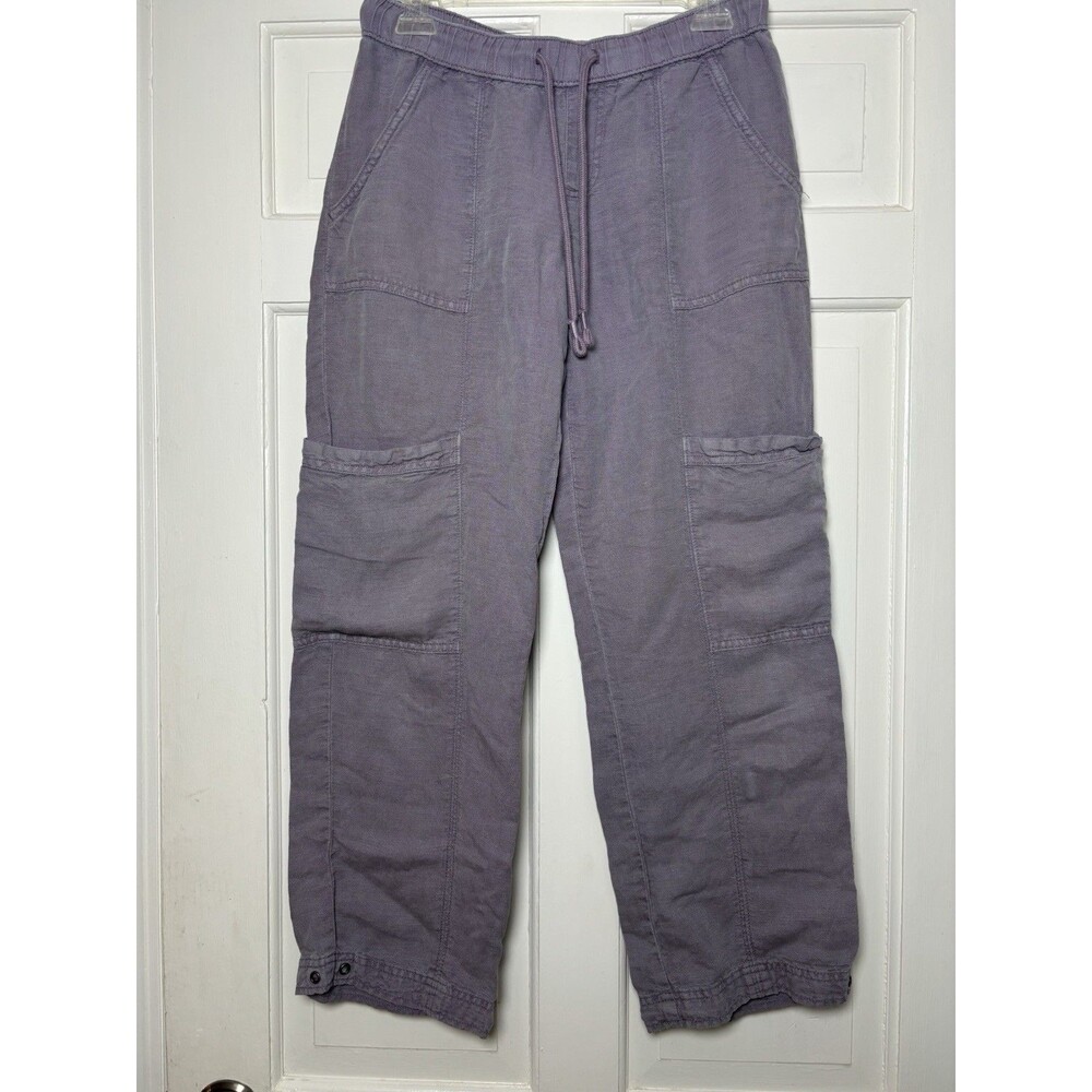 Nicole Miller Cargo Jogger Pants Women’s 30x27 Purple 100% Linen Soft Breathable - Picture 1 of 6